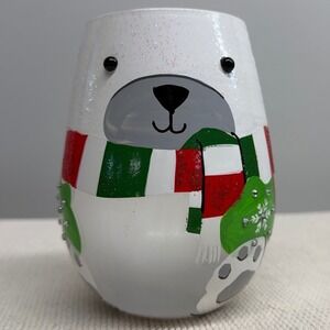 Lolita‎ Hand Painted Polar Bear Stemless Wine Glass Winter Fun Drinkware